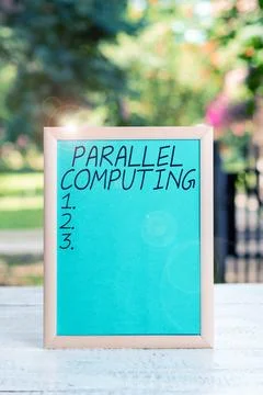 Handwriting text Parallel Computing. Business overview simultaneous calculation Stock-Fotos