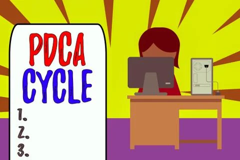 Handwriting text Pdca Cycle. Concept meaning use to control and continue improve Stock Illustration