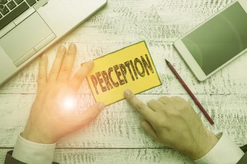 Handwriting text Perception. Concept meaning individuals organize and interpret Foto stock