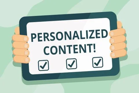 Handwriting text Personalized Content. Concept meaning seeks to tailor a digital Stock Illustration