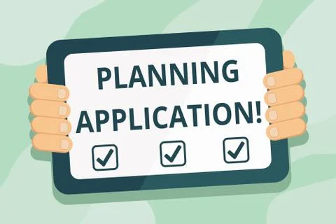 Handwriting text Planning Application. Concept meaning request to a local Stock Illustration