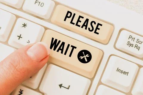 Handwriting text Please Wait. Word for to pause any implemented action Stock Photos