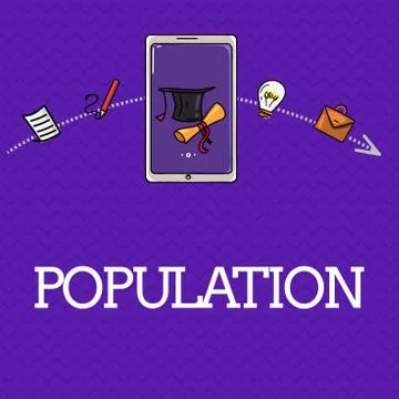 Handwriting text Population. Concept meaning All the inhabitants of a particular Stock Illustration