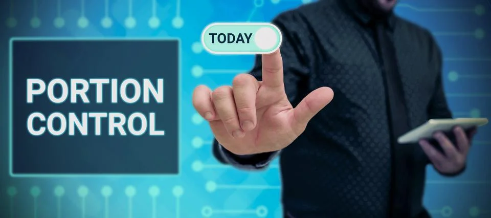 Handwriting text Portion Control. Internet Concept knowing the correct measures Stock Photos