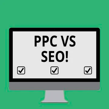 Handwriting text Ppc Vs Seo. Concept meaning Pay per click against Search Engine Stock Illustration