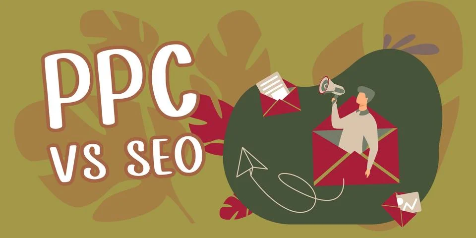 Handwriting text Ppc Vs Seo. Concept meaning Pay per click against Search Engine Stock Illustration