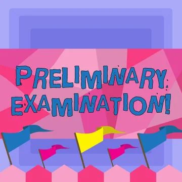 Handwriting text Preliminary Examination. Concept meaning taken graduate stud 스톡 일러스트
