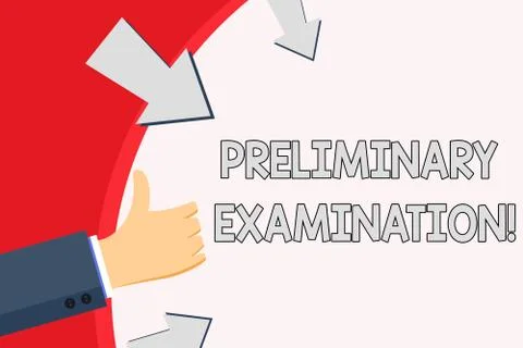 Handwriting text Preliminary Examination. Concept meaning taken graduate stud 스톡 일러스트