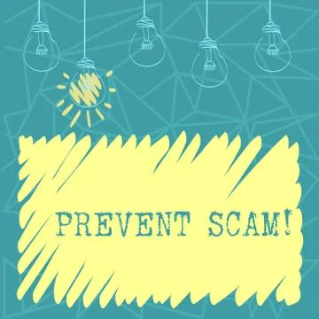 Handwriting text Prevent Scam. Concept meaning Consumer protection fraudulent Illustrazione stock