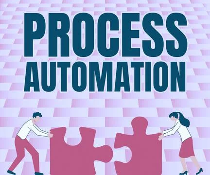 Handwriting text Process Automation. Business idea the use of technology to Stock Illustration
