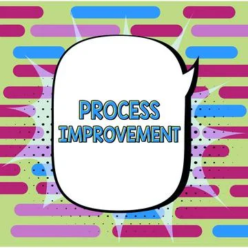 Handwriting text Process Improvement. Business overview Optimization Meet New Illustrazione stock