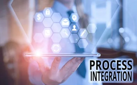 Handwriting text Process Integration. Concept meaning sharing of data and events Stock Photos