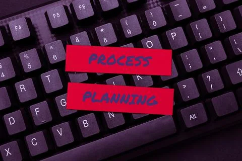 Handwriting text Process Planning. Word for the development of goals strategies Foto stock