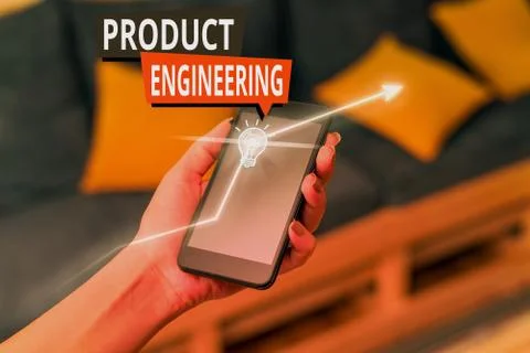 Handwriting text Product Engineering. Concept meaning process of designing and Stockfoto's