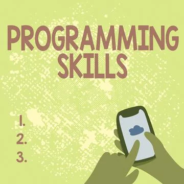 Handwriting text Programming Skills. Concept meaning skills vital to write a Stock Illustration