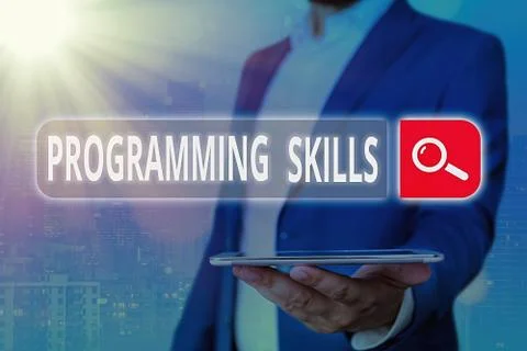 Handwriting text Programming Skills. Concept meaning expertise required to Stock Photos