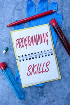 Handwriting text Programming Skills. Word for skills vital to write a program so Photos