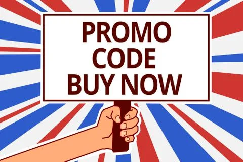 Handwriting text Promo Code Buy Now. Concept meaning Giving great discount by Stock Illustration