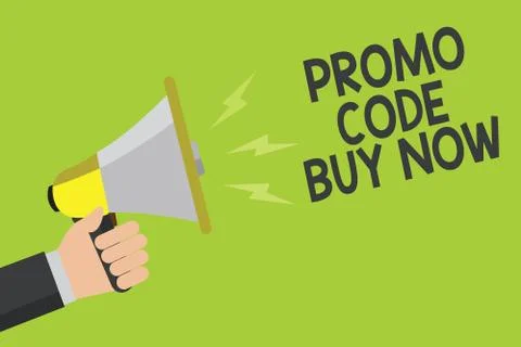 Handwriting text Promo Code Buy Now. Concept meaning Giving great discount by イラスト素材