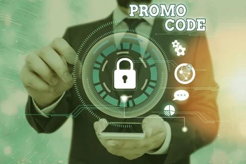 Handwriting text Promo Code. Concept meaning digital numbers that give you good Stock Photos