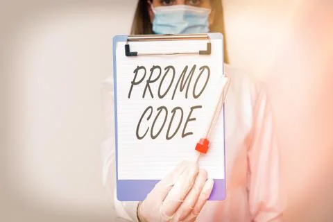 Handwriting text Promo Code. Concept meaning letters or numbers that allows Foto stock