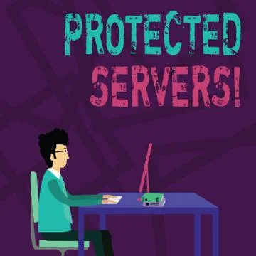 Handwriting text Protected Servers. Concept meaning technology for controlling Stock Illustration