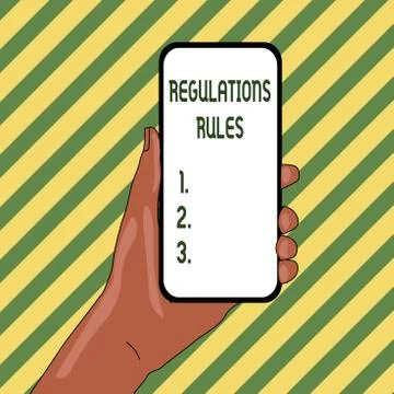 Handwriting text Regulations Rules. Concept meaning Standard Statement Procedure Illustrazione stock