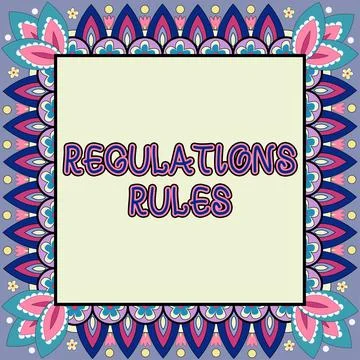 Handwriting text Regulations RulesStandard Statement Procedure govern to control Stock Illustration