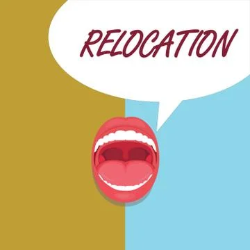 Handwriting text Relocation. Concept meaning Action of moving to a new place and Illustrazione stock