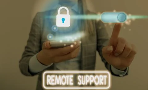 Handwriting text Remote Support. Concept meaning help endusers to solve computer Stock Photos