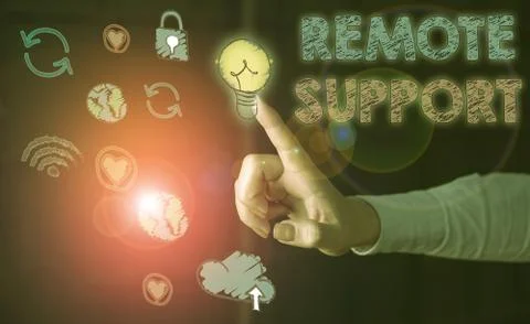 Handwriting text Remote Support. Concept meaning help endusers to solve computer Stock Photos