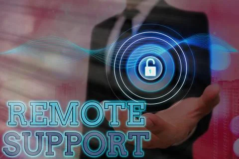 Handwriting text Remote Support. Concept meaning type of secure service, which Stock Photos