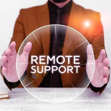 Handwriting text Remote Support. Word for help end-users to solve computer Stock Photos