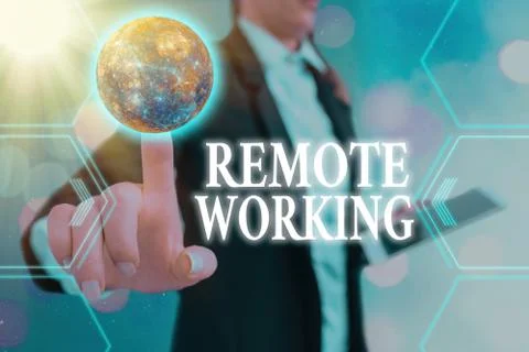 Handwriting text Remote Working. Concept meaning style that allows professionals Stock Photos