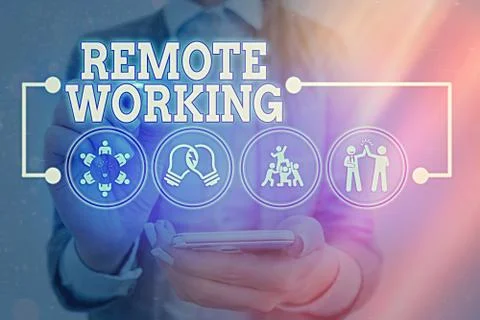 Handwriting text Remote Working. Concept meaning style that allows professionals Stock Photos