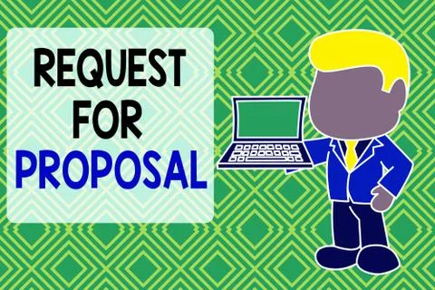 Handwriting text Request For Proposal. Concept meaning document contains bidding Stock Illustration