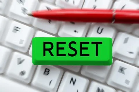 Handwriting text Reset. Word for cause device return to its factory mode Set Stock Photos