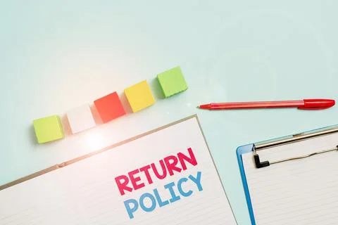 Handwriting text Return Policy. Internet Concept Tax Reimbursement Retail Terms 스톡 사진