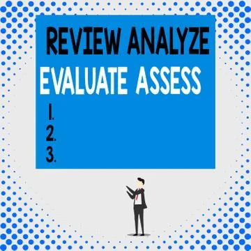 Handwriting text Review Analyze Evaluate Assess. Concept meaning Evaluation of Stock Illustration