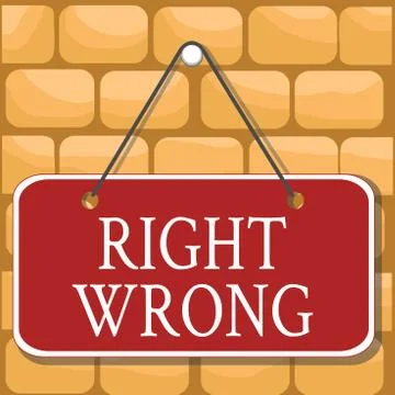 Handwriting text Right Wrong. Concept meaning choose between two decisions 스톡 일러스트