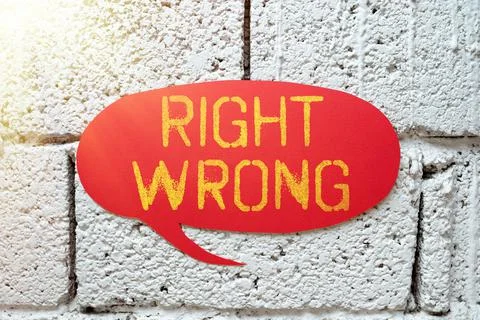 Handwriting text Right Wrong. Conceptual photo choose between two decisions Foto stock