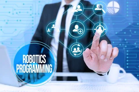 Handwriting text Robotics Programming. Business idea software that used to Foto stock