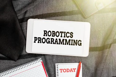 Handwriting text Robotics Programming. Internet Concept software that used to 库存照片