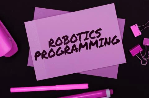 Handwriting text Robotics Programming. Word Written on software that used to Foto stock
