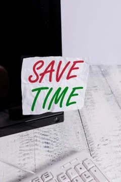 Handwriting text Save Time. Concept meaning to do something more efficiently 库存照片