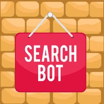 Handwriting text Search Bot. Concept meaning a program that runs automated tasks Ilustração Stock
