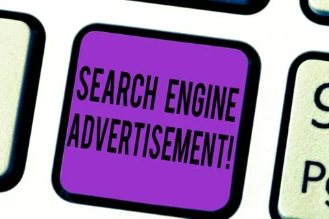 Handwriting text Search Engine Advertisement. Concept meaning Placing online Foto stock