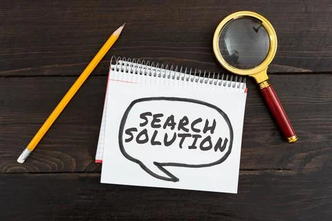 Handwriting text Search Solution. Word Written on finding the appropriate answer Stock Photos
