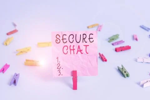 Handwriting text Secure Chat. Concept meaning approach to protect messages when Foto stock