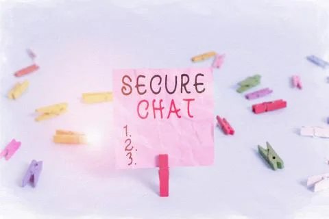 Handwriting text Secure Chat. Concept meaning approach to protect messages when Foto stock